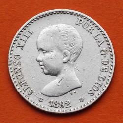 ESPAÑA Rey ALFONSO XIII 50 CENTIMOS 1892 * 9 2 PGM Tipo PELON KM.690 MONEDA DE PLATA MBC- Spain silver R/2