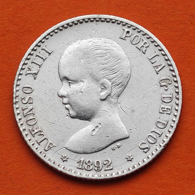 ESPAÑA Rey ALFONSO XIII 50 CENTIMOS 1892 * 9 2 PGM Tipo PELON KM.690 MONEDA DE PLATA MBC- Spain silver R/2