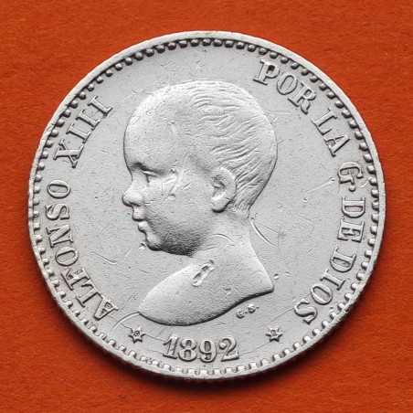 ESPAÑA Rey ALFONSO XIII 50 CENTIMOS 1892 * 9 2 PGM Tipo PELON KM.690 MONEDA DE PLATA MBC- Spain silver R/2