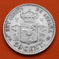 ESPAÑA Rey ALFONSO XIII 50 CENTIMOS 1892 * 9 2 PGM Tipo PELON KM.690 MONEDA DE PLATA MBC- Spain silver R/2