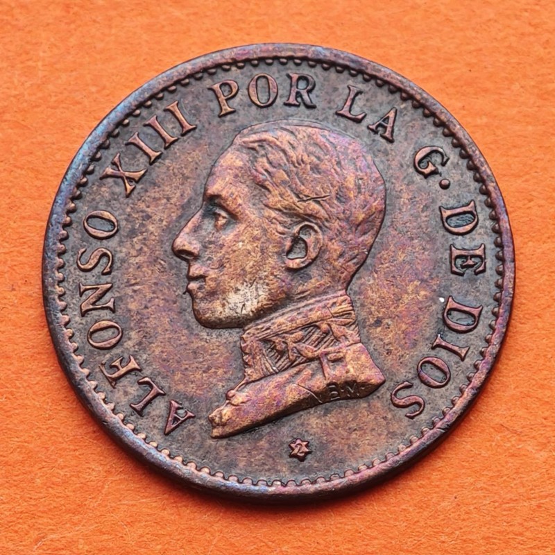ESPAÑA Rey ALFONSO XIII 1 CENTIMO 1912 * 2 PCV REY y ESCUDO KM.731 MONEDA DE BRONCE MBC+ Spain R/1