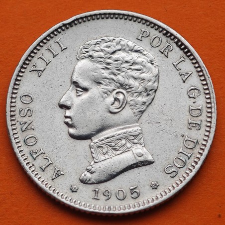 ESPAÑA Rey ALFONSO XIII 2 PESETAS 1905 * 19 05 SMV KM.725 MONEDA DE PLATA MBC @LIMPIADA@ Spain silver coin R/2