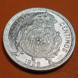 . @PRECIOSA@ ESPAÑA Rey ALFONSO XIII 50 CENTIMOS 1926 PCS REY y ESCUDO KM.741 MONEDA DE PLATA SC- Spain silver R/3