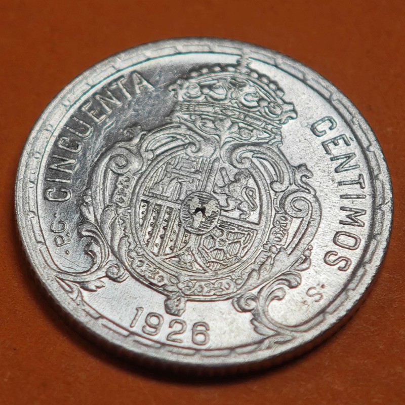 . @PRECIOSA@ ESPAÑA Rey ALFONSO XIII 50 CENTIMOS 1926 PCS REY y ESCUDO KM.741 MONEDA DE PLATA SC- Spain silver R/3
