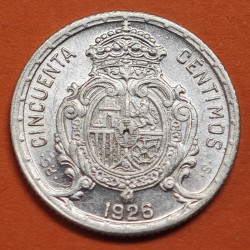 . @PRECIOSA@ ESPAÑA Rey ALFONSO XIII 50 CENTIMOS 1926 PCS REY y ESCUDO KM.741 MONEDA DE PLATA SC- Spain silver R/3