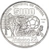 MEXICO 100 PESOS 1985 COPA MUNDIAL DE FUTBOL BALON y ARTE AZTECA KM.499 MONEDA DE PLATA SC Mejico silver 1 ONZA Ley 720