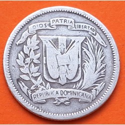 REPUBLICA DOMINICANA 25 CENTAVOS 1947 INDIO CON PLUMAS KM.20 MONEDA DE PLATA MUY CIRCULADA Dominican Republic silver