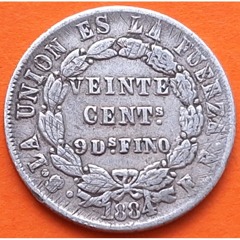 BOLIVIA 20 CENTAVOS 1884 FE Ceca de POTOSI KM.159.2 MONEDA DE PLATA MBC- silver coin R/2