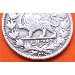 . IRAN 2000 DINARS 1910 AH 1328 LEÓN - SULTAN Ahmad Shah Qajar TEHERÁN KM.1040 MONEDA DE PLATA silver 5 Kran