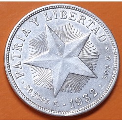 CUBA 1 PESO 1932 ESTRELLA PATRIA y LIBERTAD KM.15 MONEDA DE PLATA MBC + LIMPIADA Caribe silver coin R/4