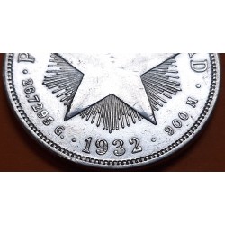 CUBA 1 PESO 1932 ESTRELLA PATRIA y LIBERTAD KM.15 MONEDA DE PLATA MBC + LIMPIADA Caribe silver coin R/4