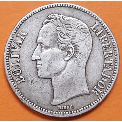 @BELLA PÁTINA@ VENEZUELA 5 BOLIVARES 1936 LIBERTADOR SIMON BOLIVAR KM.24.2 MONEDA DE PLATA MBC- R/3