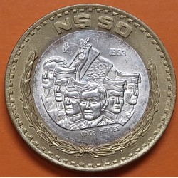 MEXICO 50 PESOS 1993 NIÑOS HEROES KM.571 MONEDA BIMETALICA DE PLATA y LATON MBC++ 1/2 Onza MEJICO R/3