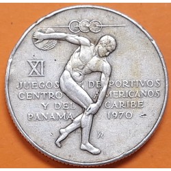 . 1,06 ONZAS de PLATA PURA x PANAMA 5 BALBOAS 1970 DISCOBOLO XI JUEGOS CENTROAMERICANOS KM.28 MONEDA MUY CIRCULADA