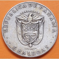 . 1,06 ONZAS de PLATA PURA x PANAMA 5 BALBOAS 1970 DISCOBOLO XI JUEGOS CENTROAMERICANOS KM.28 MONEDA MUY CIRCULADA