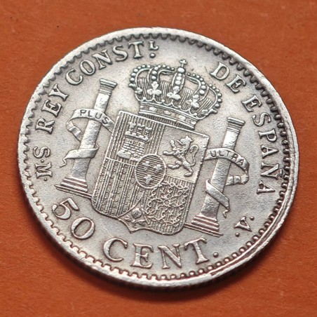 ESPAÑA Rey ALFONSO XIII 50 CENTIMOS 1904 * 0 4 SMV REY y ESCUDO KM.723 MONEDA DE PLATA MBC- Spain silver R/2