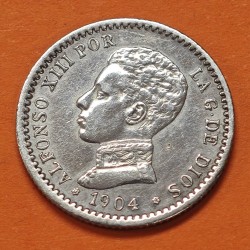 ESPAÑA Rey ALFONSO XIII 50 CENTIMOS 1904 * 0 4 SMV REY y ESCUDO KM.723 MONEDA DE PLATA MBC- Spain silver R/2
