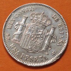 ESPAÑA Rey ALFONSO XIII 1 PESETA 1902 * 19 02 SMV tipo TUPÉ KM.706 MONEDA DE PLATA MBC- Spain silver R/3