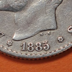 @ESCASA@ ESPAÑA Rey ALFONSO XII 50 CENTIMOS 1885 * 8/6 MSM REY y ESCUDO KM.685 MONEDA DE PLATA MBC- Spain R/4