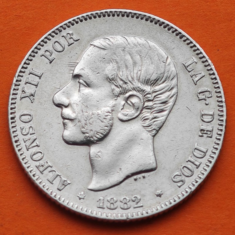 ESPAÑA Rey ALFONSO XII 2 PESETAS 1882 * 18 82 MSM REY y ESCUDO KM.685 MONEDA DE PLATA MBC Spain silver coin R/5