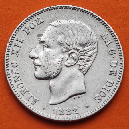 ESPAÑA Rey ALFONSO XII 2 PESETAS 1882 * 18 82 MSM REY y ESCUDO KM.685 MONEDA DE PLATA MBC Spain silver coin R/5