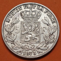 BELGICA 5 FRANCOS 1873 Rey LEOPOLDO II DES BELGES KM.24 MONEDA DE PLATA MBC- Belgium silver 5 Francs