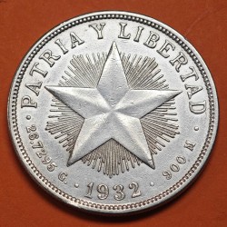 CUBA 1 PESO 1932 ESTRELLA PATRIA y LIBERTAD KM.15 MONEDA DE PLATA MBC + LIMPIADA Caribe silver coin R/4