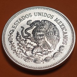 MEXICO 100 PESOS 1985 COPA MUNDIAL DE FUTBOL BALON y ARTE AZTECA KM.499 MONEDA DE PLATA SC Mejico silver 1 ONZA Ley 720