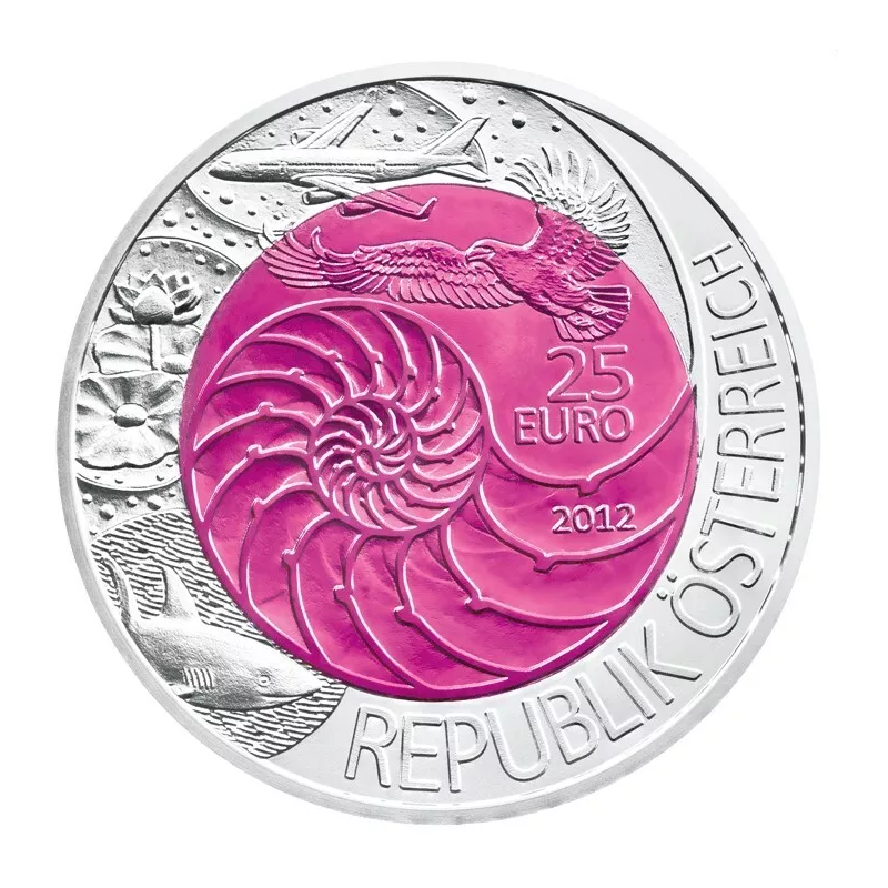 * NO TIENE CERTIFICADO * AUSTRIA 25 EUROS 2012 BIONICA Águila Avión Tiburón MONEDA DE PLATA y NIOBIO Österreich