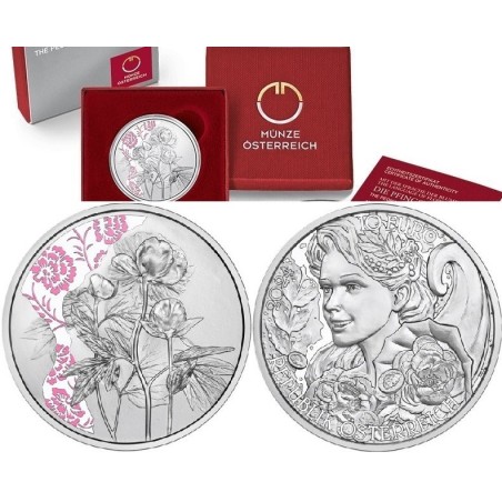 . @COLORES - PROOF@ AUSTRIA 10 EUROS 2024 FLOR PEONIA Serie THE LANGUAJE OF FLOWERS 6ª MONEDA DE PLATA ESTUCHE