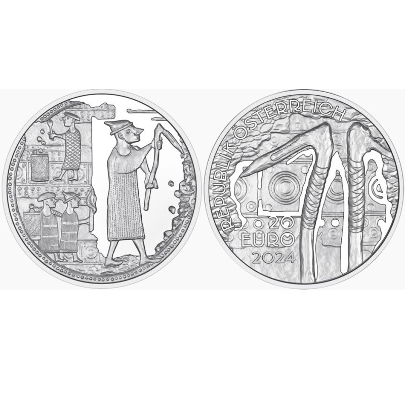 *ESCASA* AUSTRIA 20 EUROS 2024 BERGBAU - Serie MINAS DE SAL EL ORO BLANCO 2ª MONEDA DE PLATA ESTUCHE Österreich