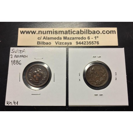 SUIZA 2 RAPPEN 1886 B ESCUDO y VALOR KM.4.2 MONEDA DE BRONCE MBC+ Switzerland Helvetia