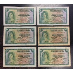 ESPAÑA 5 PESETAS 1935 DAMA II REPUBLICA VERDE BC (C/U)