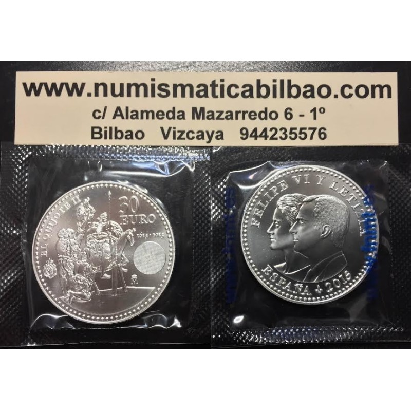 ESPAÑA 30 EUROS 2015 IV CENTENARIO DE LA PUBLICACION DE LA 2ª PARTE DEL QUIJOTE y REY FELIPE VI SC MONEDA DE PLATA
