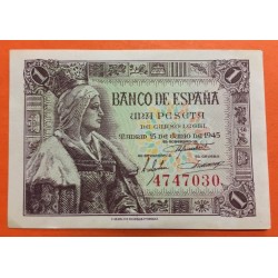 ESPAÑA 1 PESETA 1945 JUNIO REINA ISABEL LA CATOLICA SIN SERIE 4747030 Pick 128 BILLETE SIN CIRCULAR @DEFECTOS@ Spain