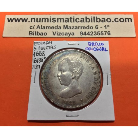 @BELLA PATINA@ ESPAÑA 5 PESETAS 1888 * 18 88 MPM REY ALFONSO XIII MONEDA DE PLATA (DURO) KM.689 Spain silver R/2