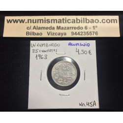 LUXEMBURGO 25 CENTIMOS 1963 ESCUDO DE LA DUQUESA CHARLOTTE KM.45A MONEDA DE ALUMINIO EBC LUXEMBOURG CENTIMES