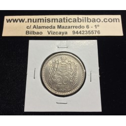 MONACO 20 FRANCOS 1947 PRINCIPE LUIS II KM.124 MONEDA DE NICKEL SC- Francs Louis II