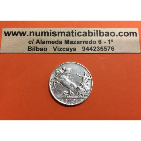 @FALSA DE EPOCA@ ITALIA 10 LIRAS 1927 BIGA REY VITTORIO EMANUELLE III KM.68.2 MONEDA DE PLATA MBC Italy 10 Lire silver