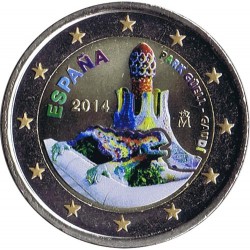 . ESPAÑA 2 EUROS EN COLOR 2014 GAUDI PARQUE GUELL SIN CIRCULAR