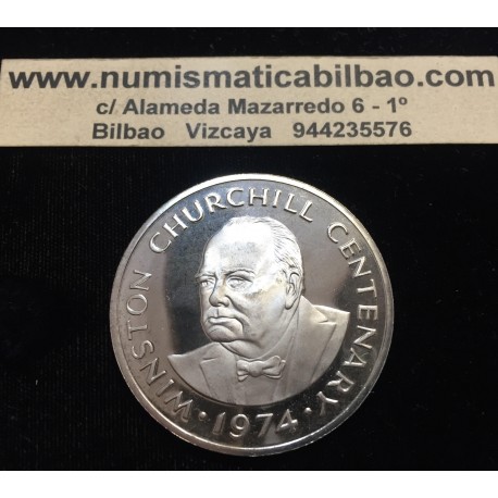 TURKS & CAICOS 20 CORONAS 1974 WINSTON CHURCHILL CENTENARY KM.2 MONEDA DE PLATA PROOF 20 Crowns silver coin 1,15 ONZAS OZ