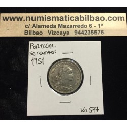 PORTUGAL 50 CENTAVOS 1951 DAMA KM.577 MONEDA DE NICKEL EBC @RARA@ Portuguese