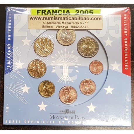 FRANCIA CARTERA OFICIAL EUROS 2005 SC 1+2+5+10+20+50 Centimos + 1 EURO + 2 EUROS 2005 UNC BU EUROSET KMS