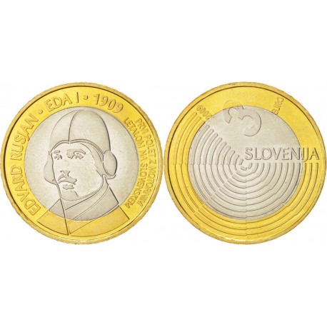 ESLOVENIA 3 EUROS 2009 PILOTO DE AVION EDUARD JUSJAN MONEDA BIMETALICA SC Slovenia Slowenien 3 EURO 2009