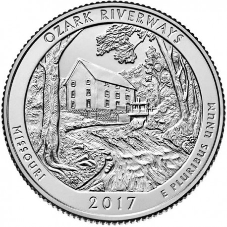 ESTADOS UNIDOS 25 CENTAVOS 2017 P PARQUE NACIONAL OZARK RIVERWAYS en MISSOURI MONEDA DE NICKEL SC USA QUARTER