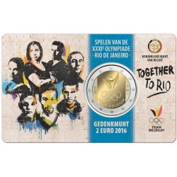 BELGICA 2 EUROS 2016 EQUIPO OLIMPICO OLIMPIADA DE RIO 2016 EN BRASIL SC MONEDA CONMEMORATIVA COINCARD COIN BELGIUM