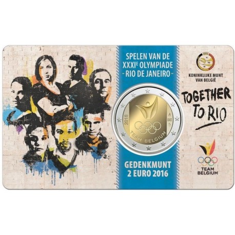 BELGICA 2 EUROS 2016 EQUIPO OLIMPICO OLIMPIADA DE RIO 2016 EN BRASIL SC MONEDA CONMEMORATIVA COINCARD COIN BELGIUM