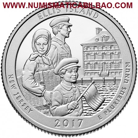 ESTADOS UNIDOS 25 CENTAVOS 2017 P PARQUE NACIONAL ELLIS ISLAND en NEW JERSEY MONEDA DE NICKEL SC USA Quarter