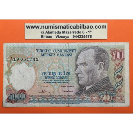 TURQUIA 5000 LIRAS 1981 MEZQUITA Pick 196A BILLETE CIRCULADO @RARO@ TURKEY TURKIA BANKNOTE