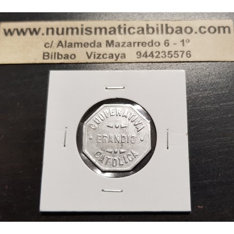 ERANDIO 250 GRAMOS DE PAN (1938) FICHA DE COOPERATIVA CATOLICA MONEDA DE ALUMINO GUERRA CIVIL BILBAO VIZCAYA